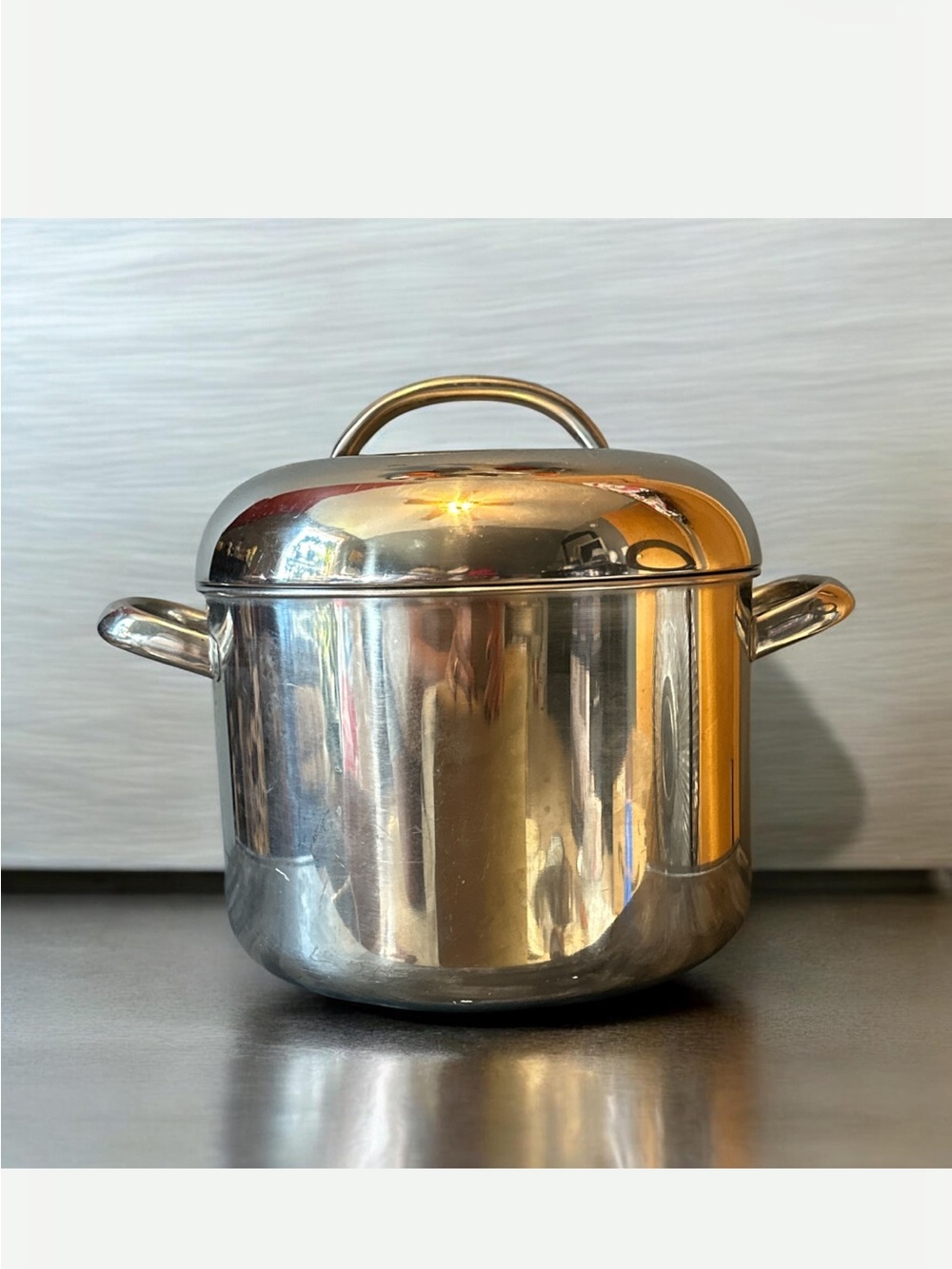 Vintage Governors Table solid stainless steel stock pot with handles and lid